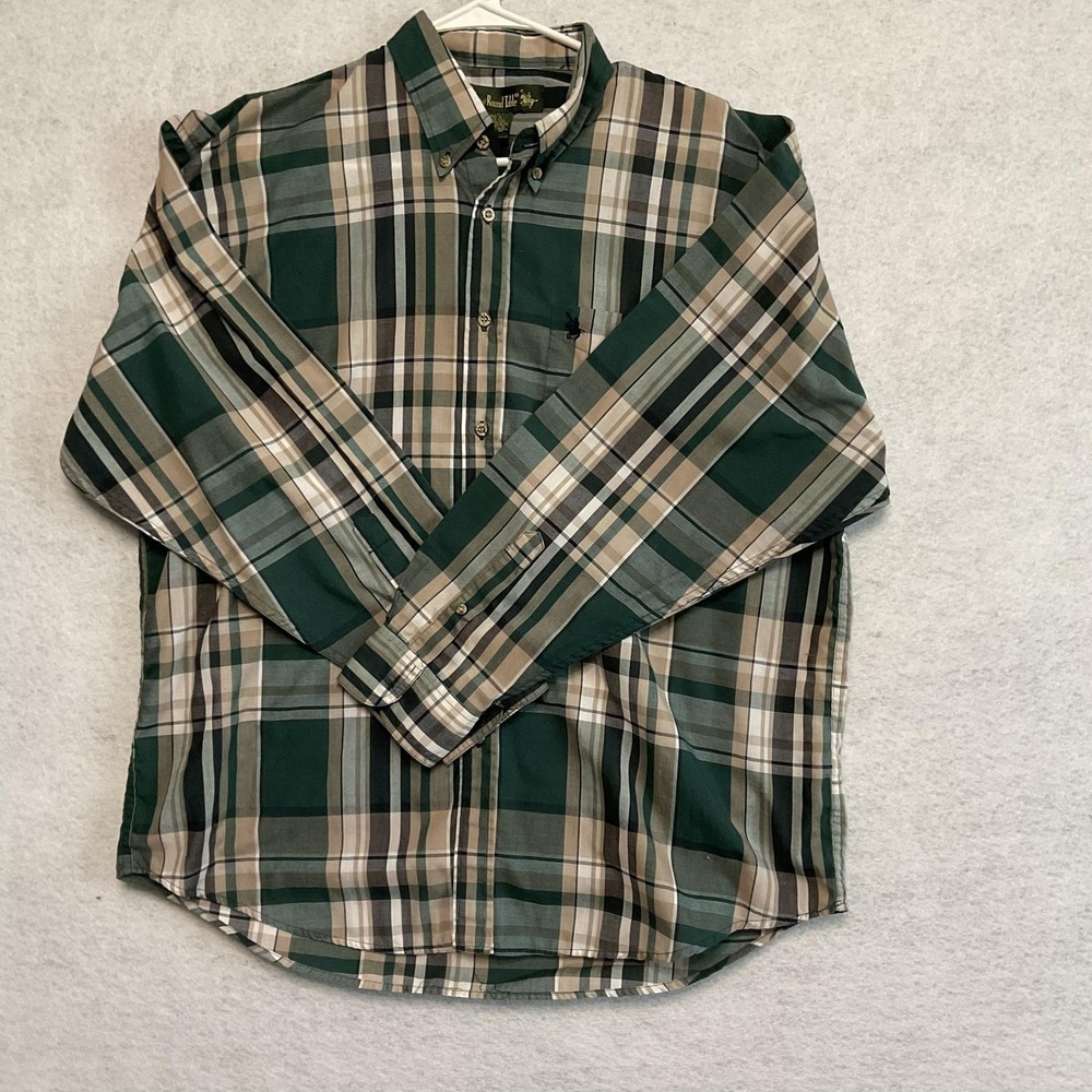 Knights Of Round Table Shirt Mens 2XL Green Plaid Button Down Long Sleeve Casual